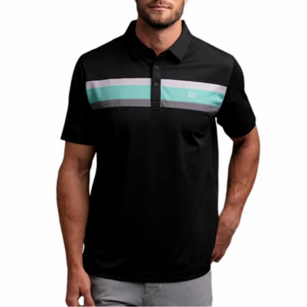 Travis Mathew Men’s Dogwood Golf Polo Shirt Black Aqua Blue Gray Size XL - Picture 10 of 11